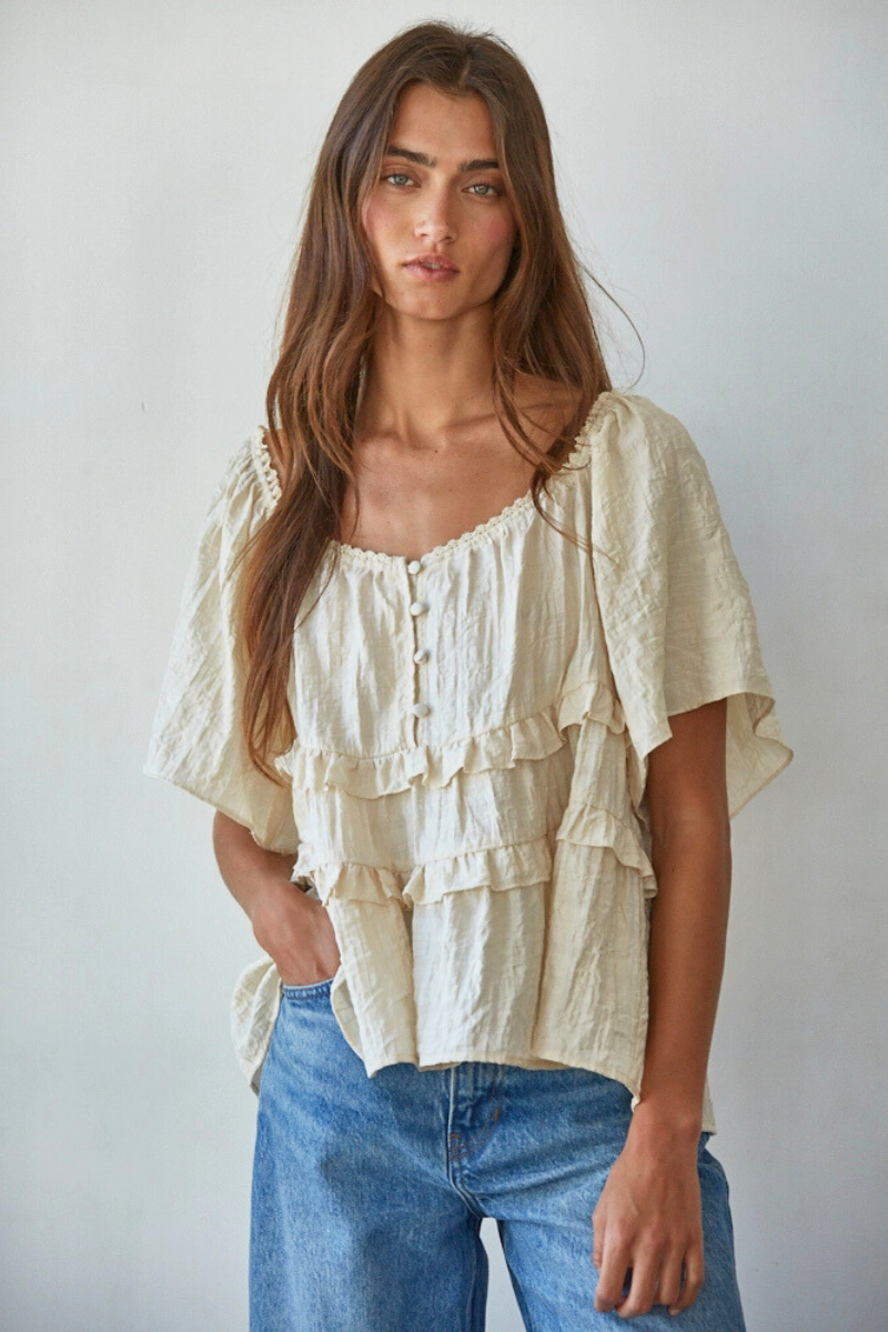 Embroidered Tencel Blouse With Front Tie