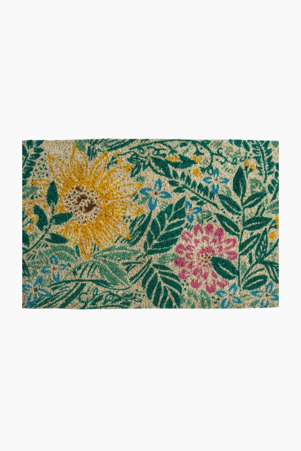 Williamsburg Sunflower Blockprint Handwoven Coir Doormat