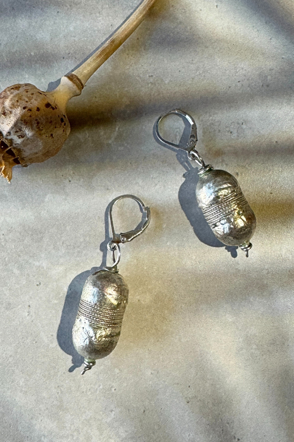 African Silver Bead Earrings
