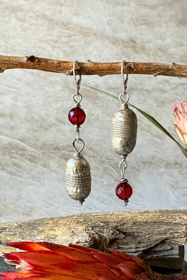 African Silver + Cherry Amber Earrings