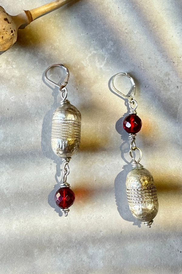 African Silver + Cherry Amber Earrings