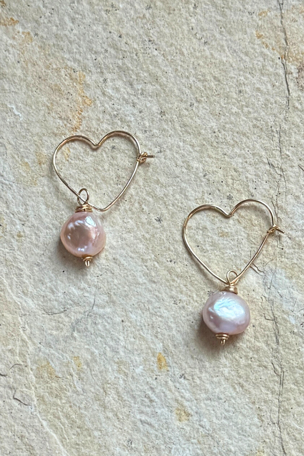 Heart Hoops & Pearl Earring