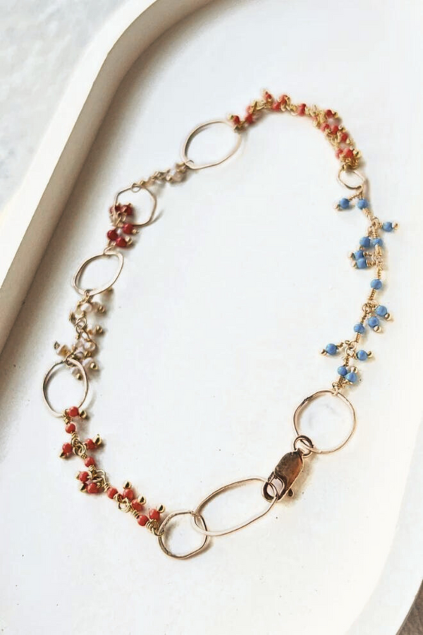 Turq + Coral + Pearl Anklet