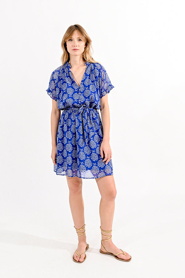 Blue Short Print Dress