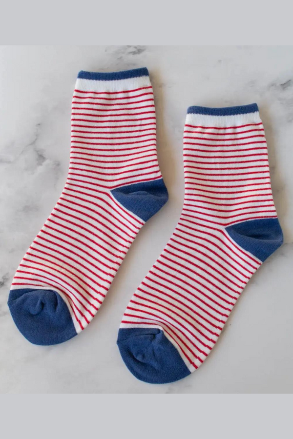 Striped Crew Sock- Red