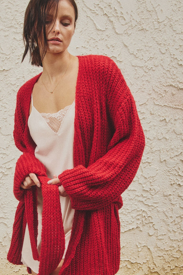 Open Front Belted Sweater Cardigan