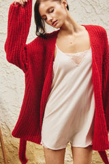 Open Front Belted Sweater Cardigan