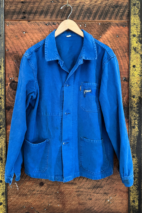 Unisex Lancois Patched Indigo Vintage French Workwear Jacket
