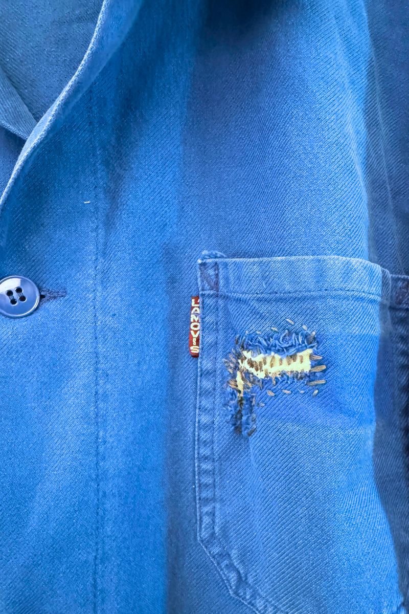 Unisex Lancois Patched Indigo Vintage French Workwear Jacket