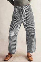 Casual Splice Striped Drawstring Wide Leg Pants