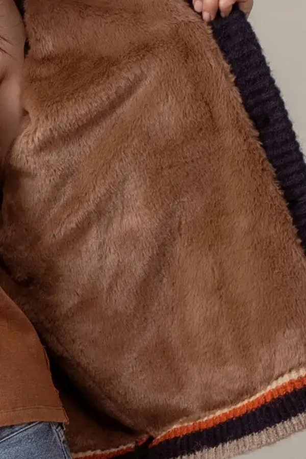 Chunky Rib-Knit Faux Fur Lined Cardigan