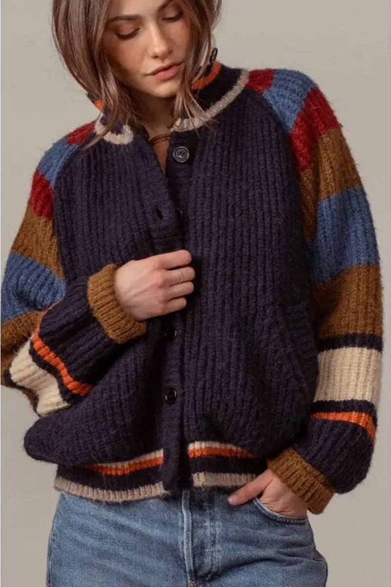 Chunky Rib-Knit Faux Fur Lined Cardigan