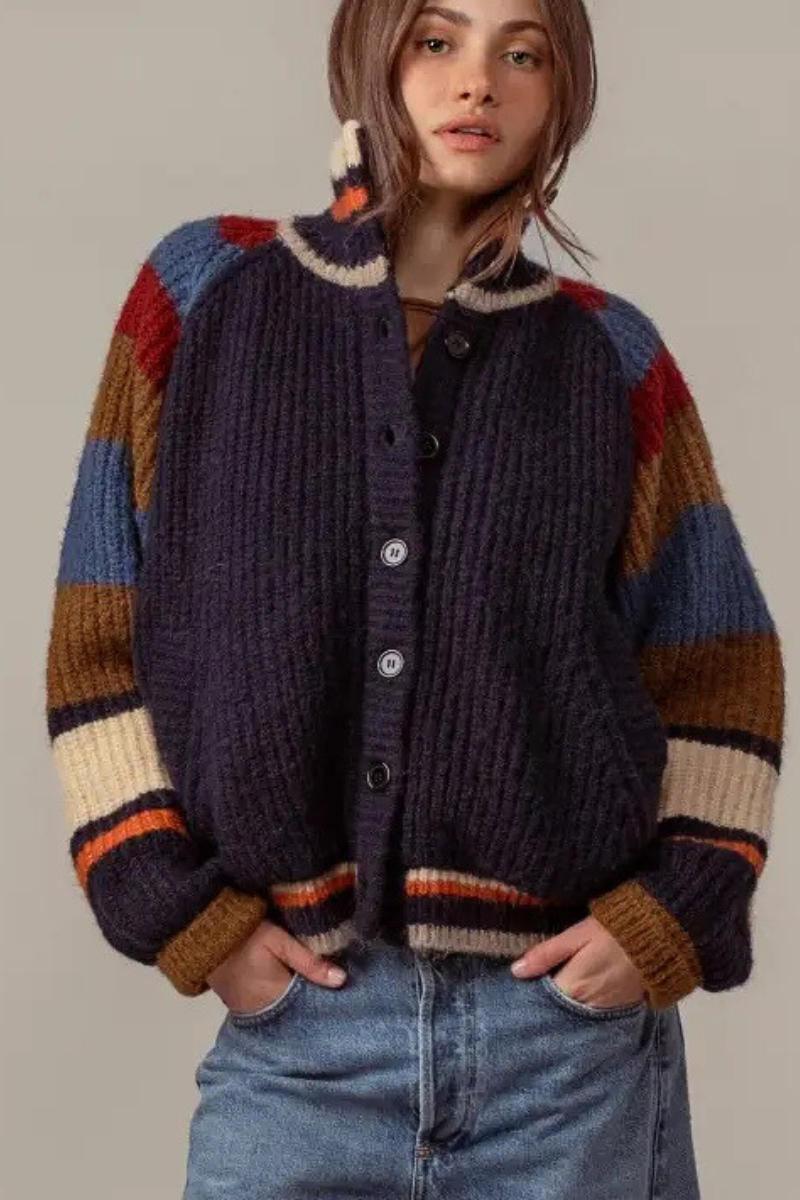 Chunky Rib-Knit Faux Fur Lined Cardigan