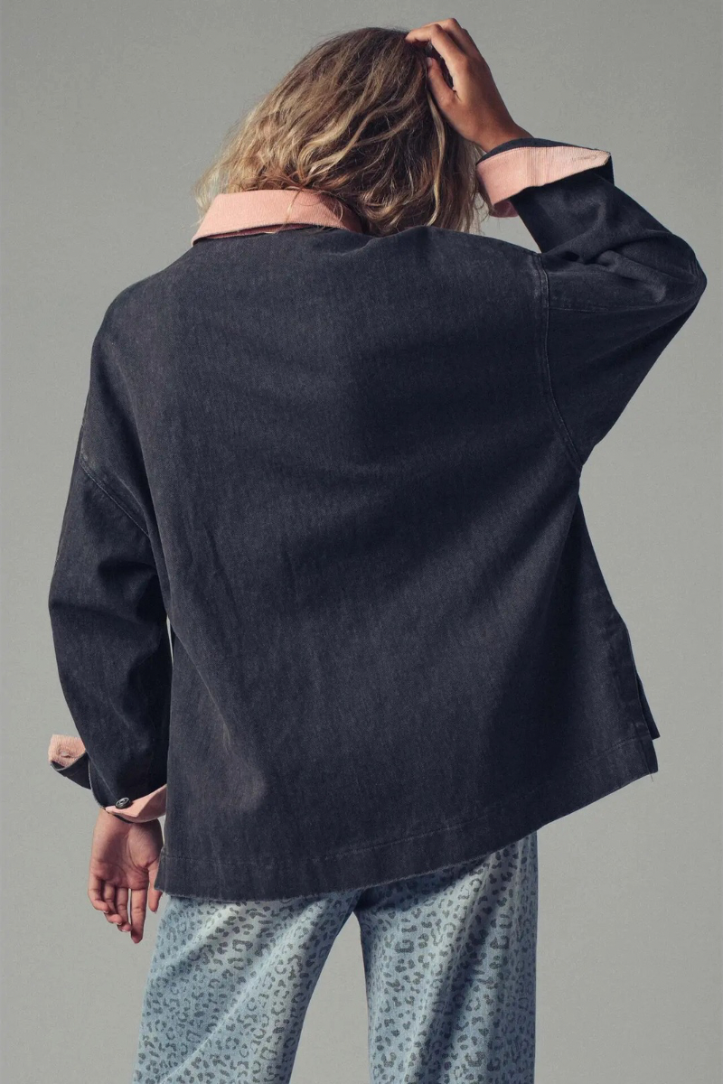 Contrast Collar Oversized Corduroy Jacket