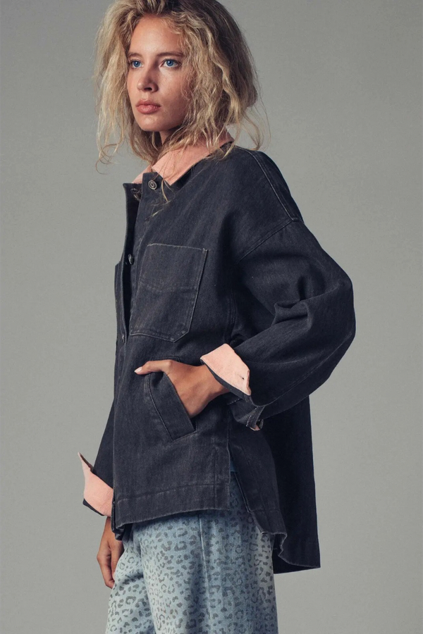 Contrast Collar Oversized Corduroy Jacket