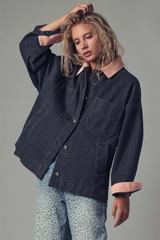 Contrast Collar Oversized Corduroy Jacket