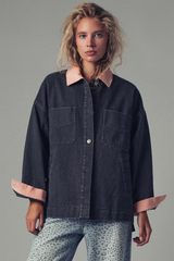 Contrast Collar Oversized Corduroy Jacket