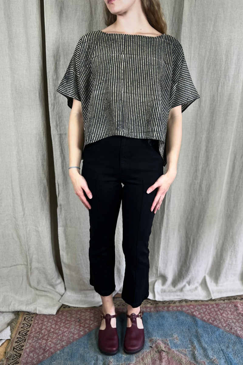 Black & White Women's Crop Top - Stripes Block Print