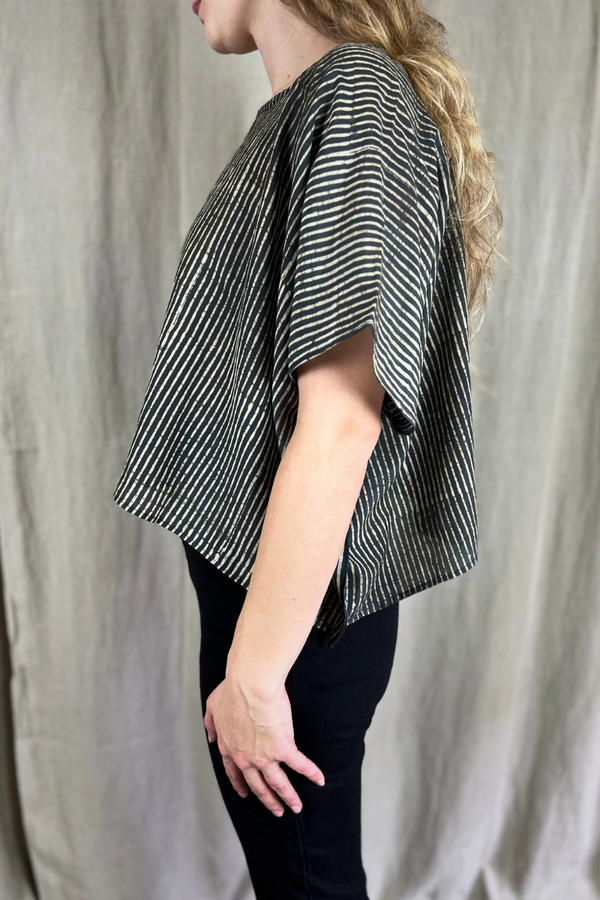 Black & White Women's Crop Top - Stripes Block Print