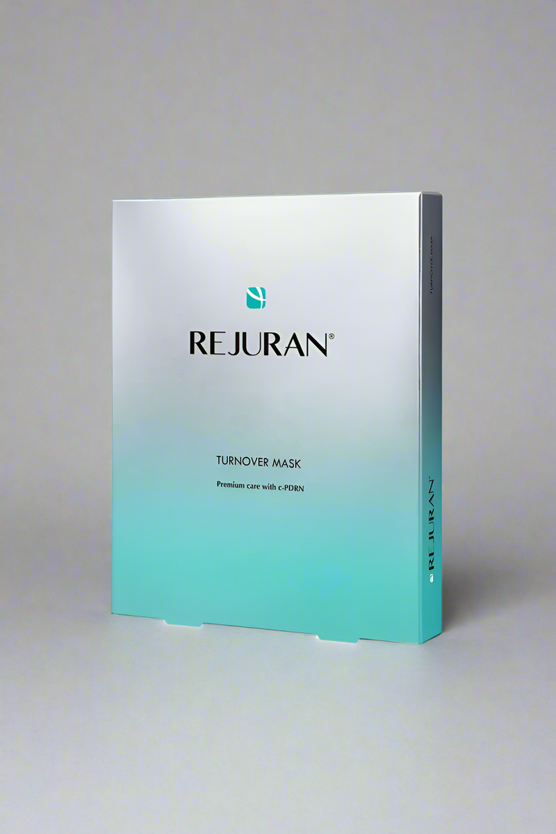 REJURAN turnover mask packaging on a light gray background