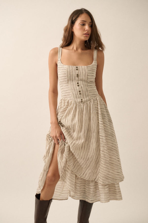 Striped Layered Fit-And-Flare Midi Dress