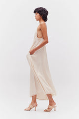 Raw Edge Detail Satin Midi Dress