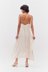 Raw Edge Detail Satin Midi Dress