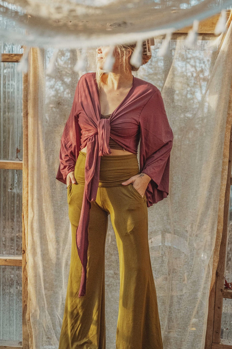 Ecovero Boho Bell Sleeve Yoga Wrap Top Flare Cozy Top
