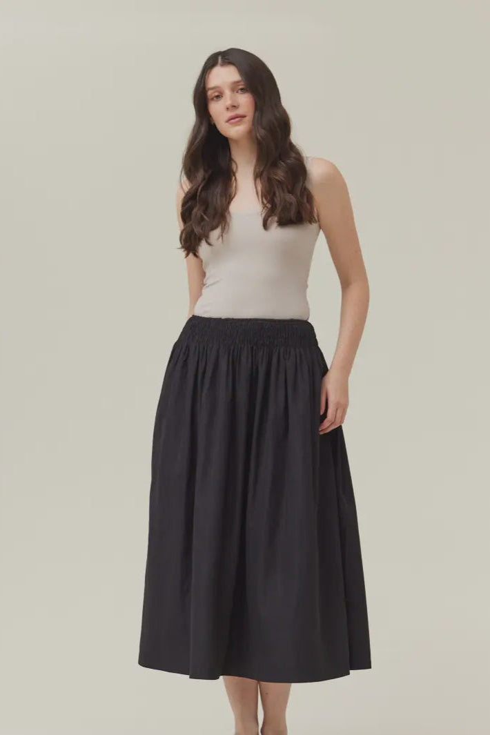 Smocked Waist Midi Skirt