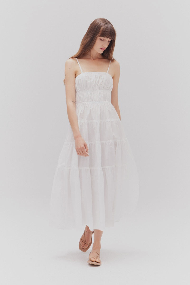 Pleated Tiered Midi Dress