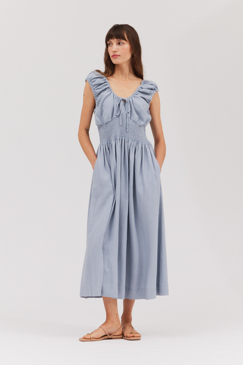 Linen Blend Midi Dress