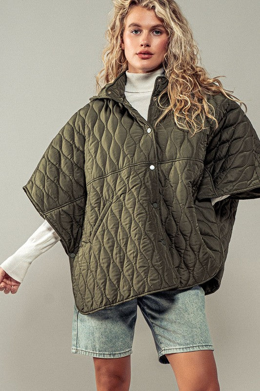 Contrast Quilted Shroud Cloak