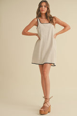 Linen Sleeveless Piping Detail Dress