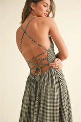 Gingham Print Long Dress