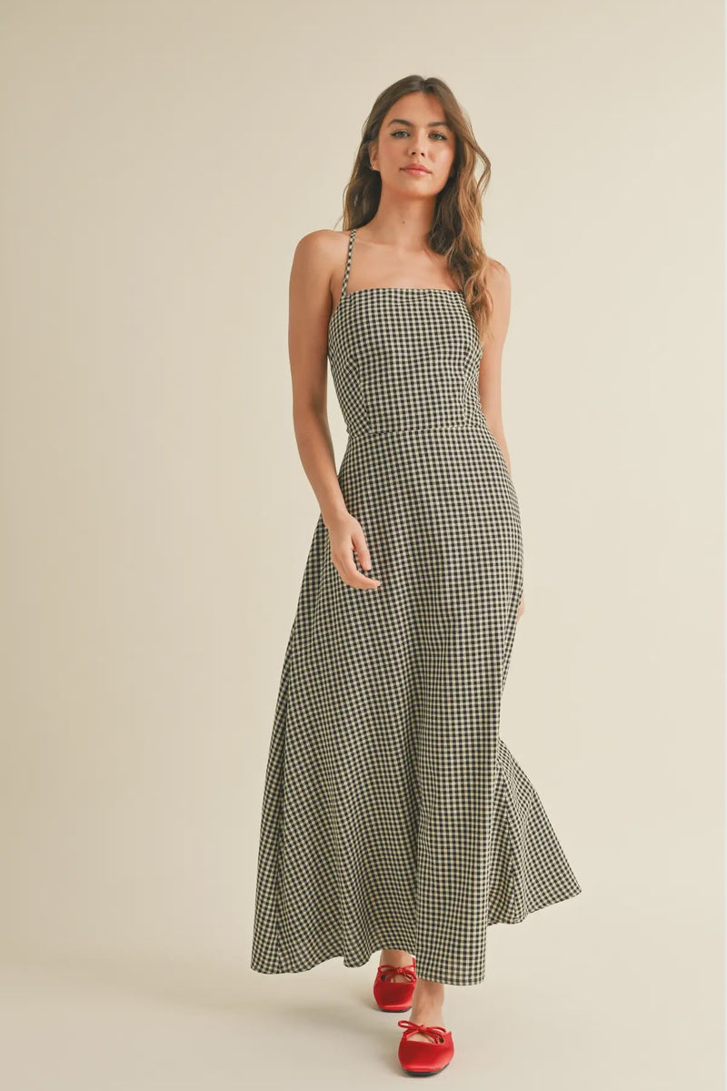 Gingham Print Long Dress