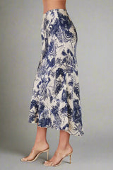 Tropical Print Silky Midi Skirt