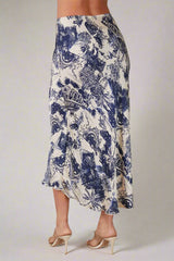 Tropical Print Silky Midi Skirt