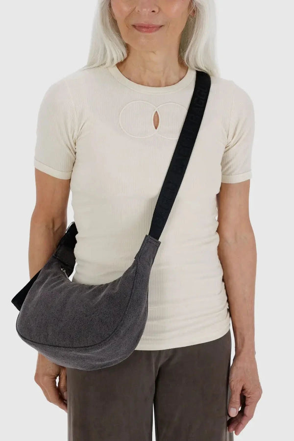 Small Denim Crescent Bag