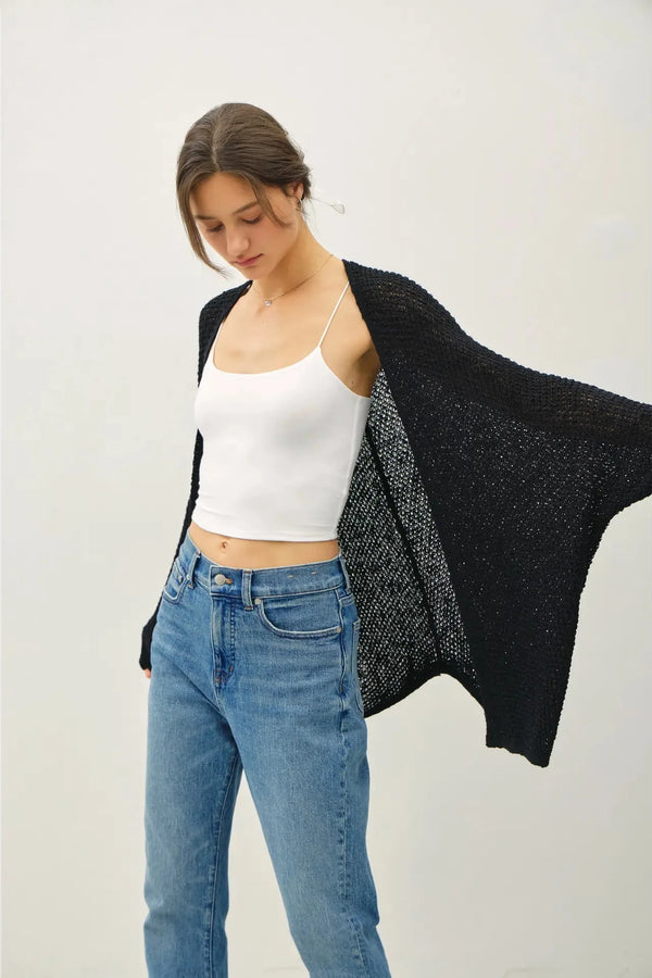 Open Front Yarn Knit Cardigan