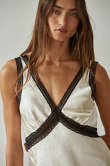 Satin Contrast Lace Trim Detail Sleeveless Top