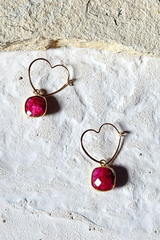 Ruby Heart Hoops