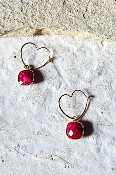 Ruby Heart Hoops
