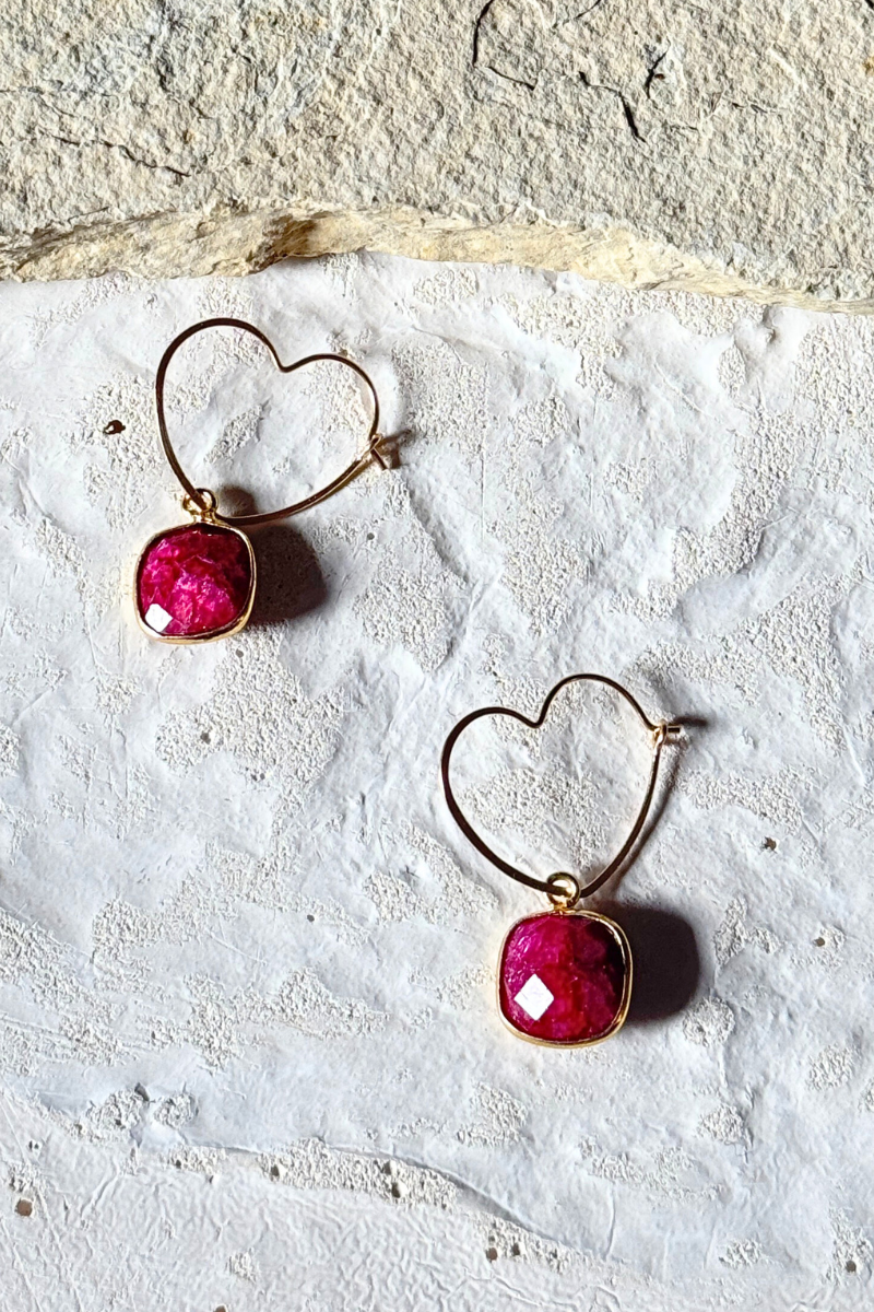 Ruby Heart Hoops