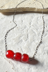 Trio African Red Glass Bead Necklace