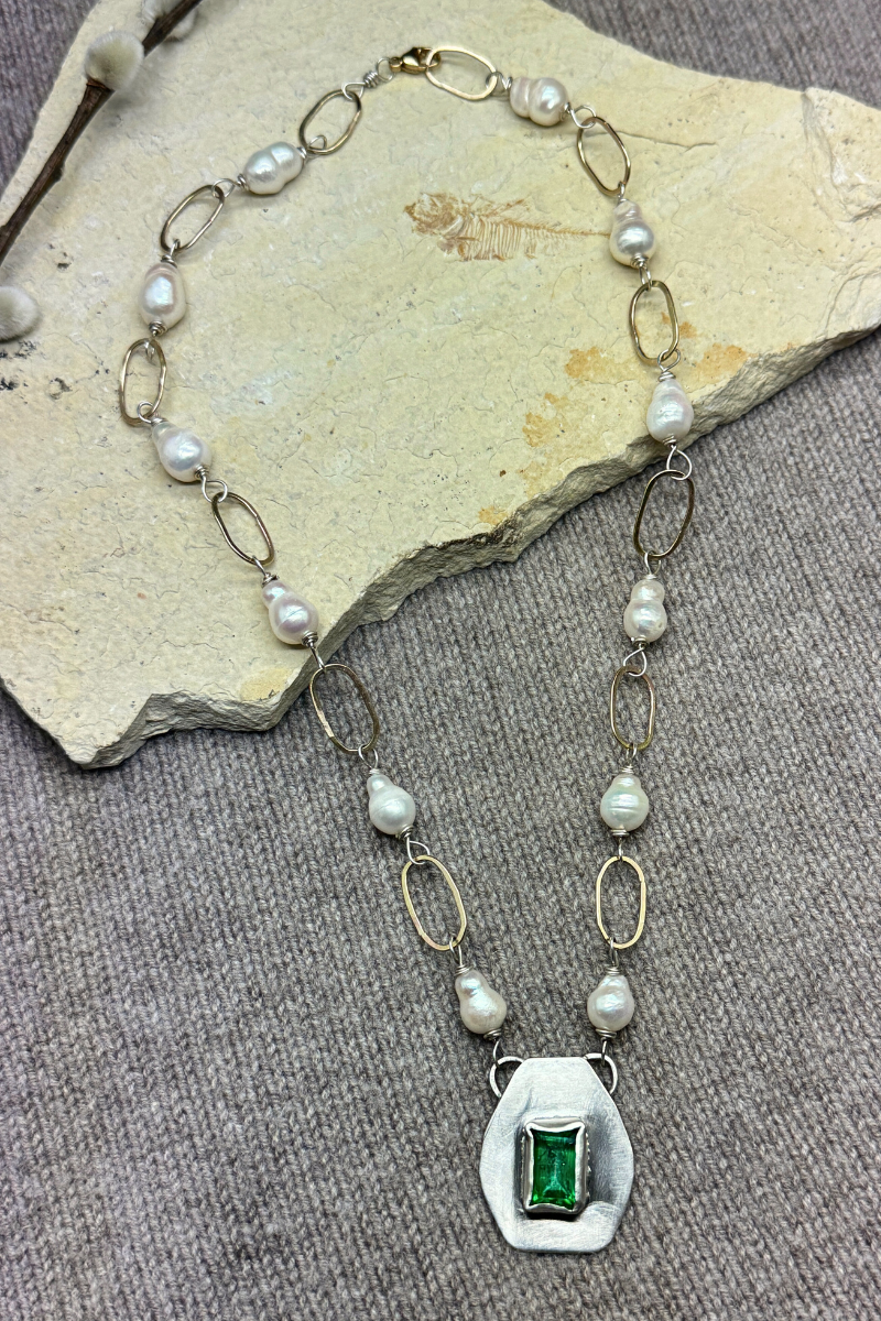 Emerald + Pearl Necklace