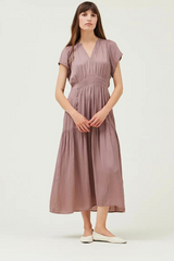 Ruffle Satin Midi Dress