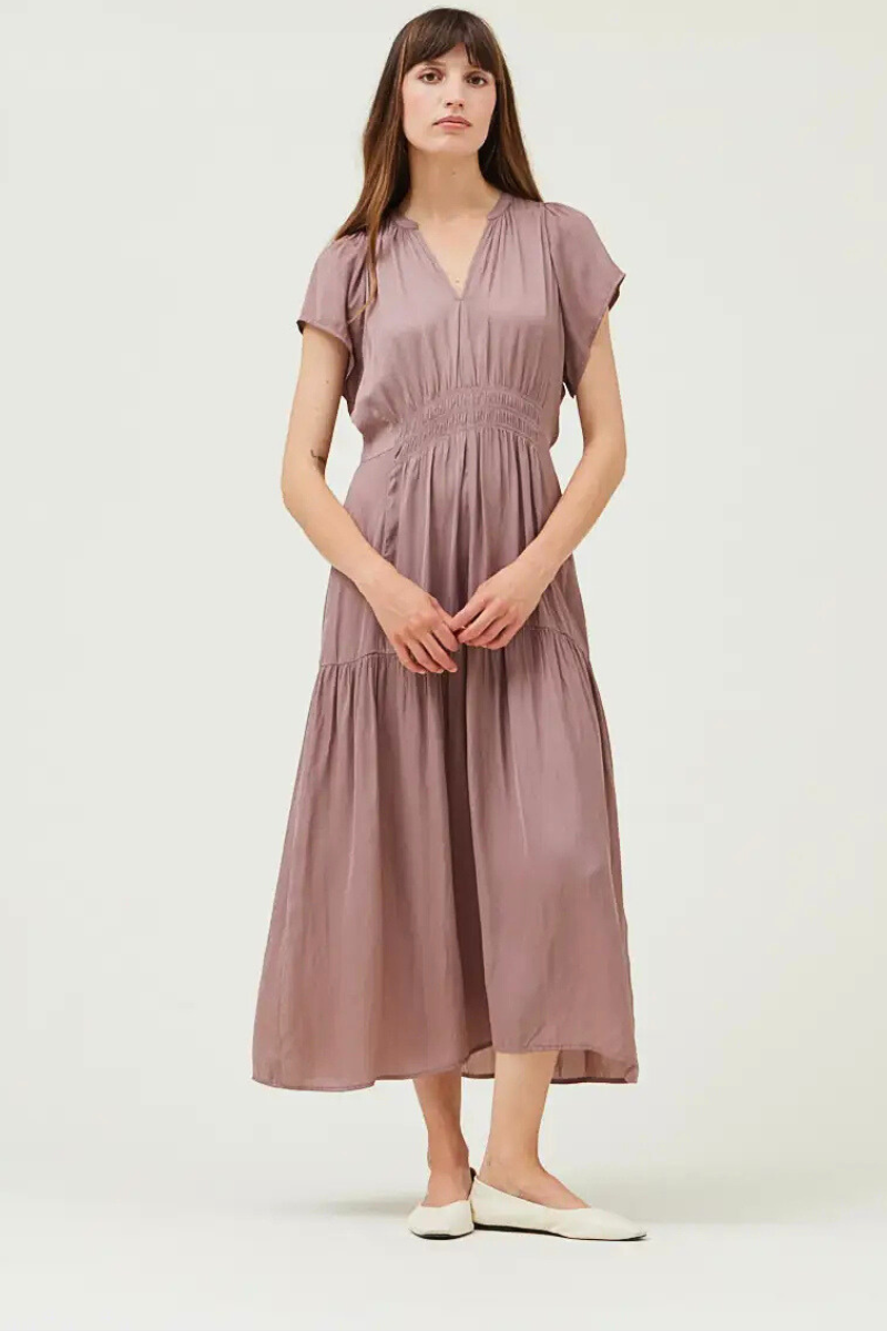Ruffle Satin Midi Dress