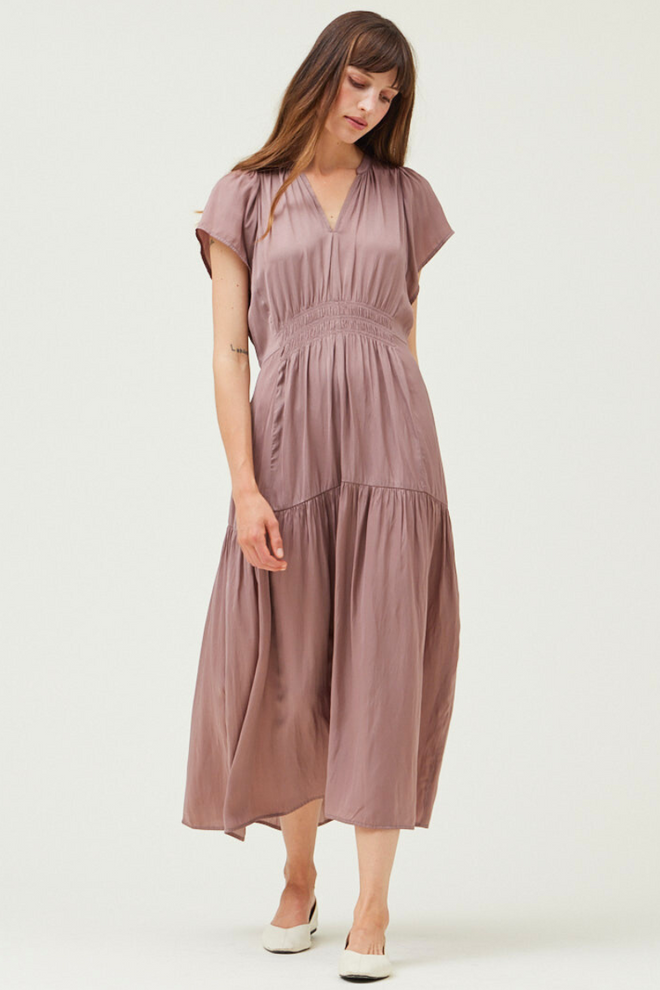 Ruffle Satin Midi Dress