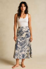 Tropical Print Silky Midi Skirt