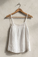 Embroidered Trim Linen Tank